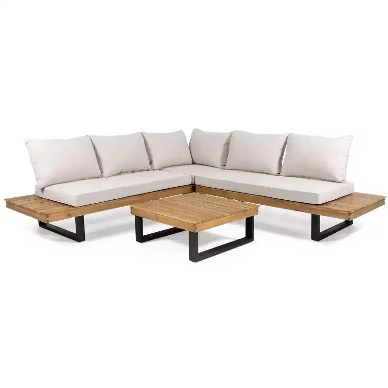L-shape Outdoor Sectional Sofa Set Patio Leisure Lounge Set Garden Conversation Seating Set with Coffee Table & Water Resistant Cushion - ModernLuxe