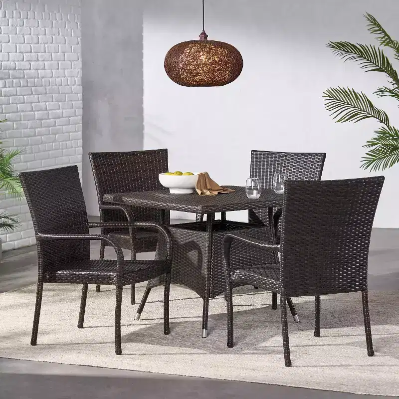 GDFStudio Galvez Outdoor Wicker 5 Piece Stacking Dining Set