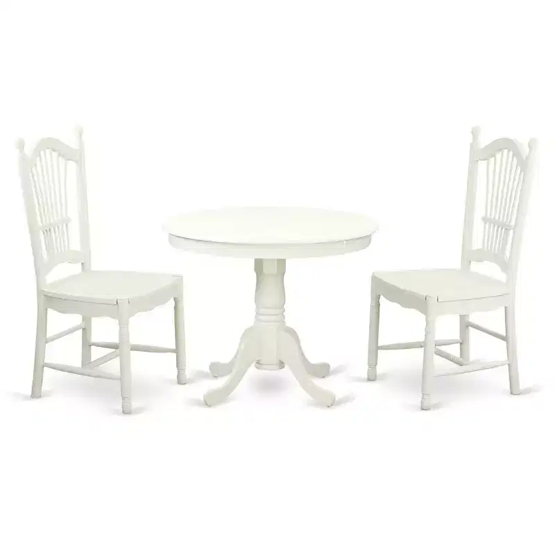 HomeStock Belmont Kitchen Table Set-Kitchen Table And 2 Kitchen Dining Chairs, Linen White