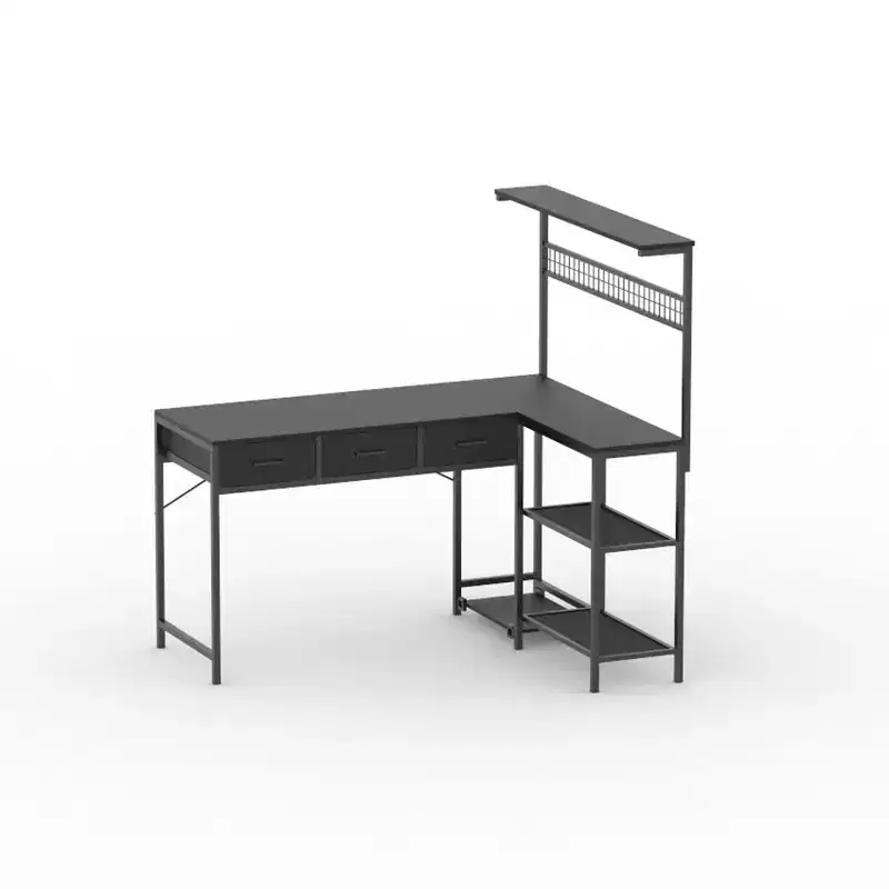 Computer Desk, L Shaped Gaming Desk with 3 Drawers & Storage Shelves, Study Writing Table for Bedroom, Simple Modern Laptop Desk for Home Office