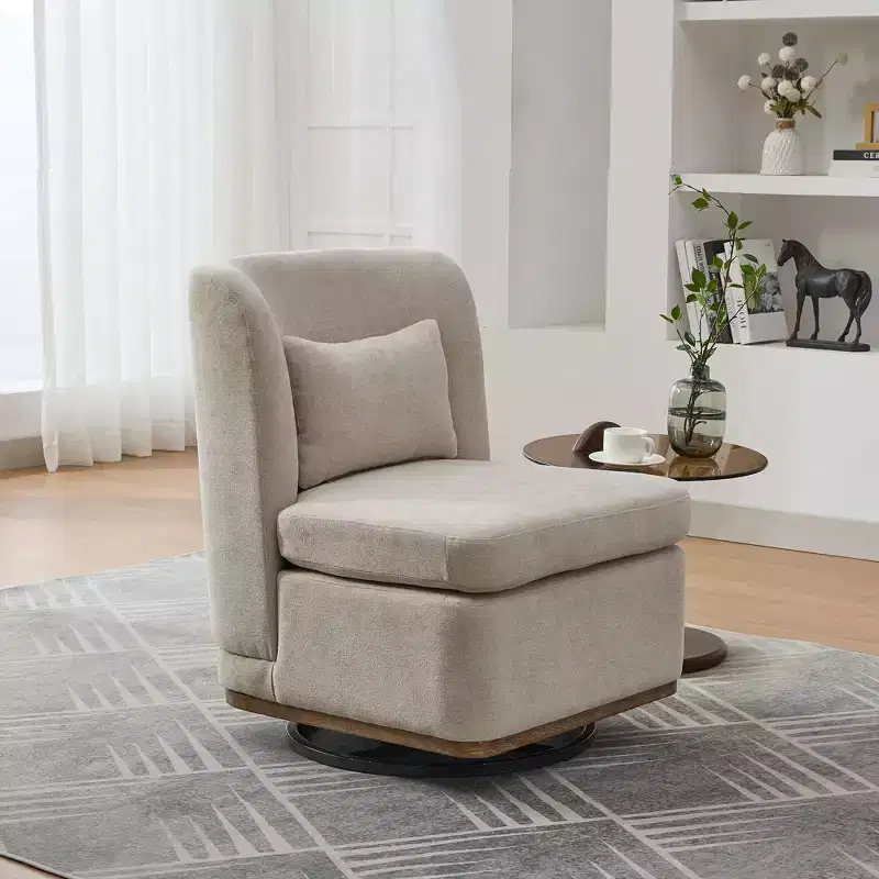 Mid-Century Chenille Upholstered Swivel Lounge Chair with Pillow