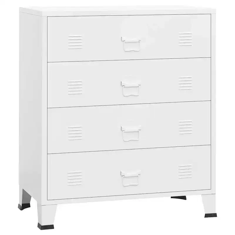 vidaXL Drawer Cabinet White Metal Medium Drawer Cabinet Rectangular