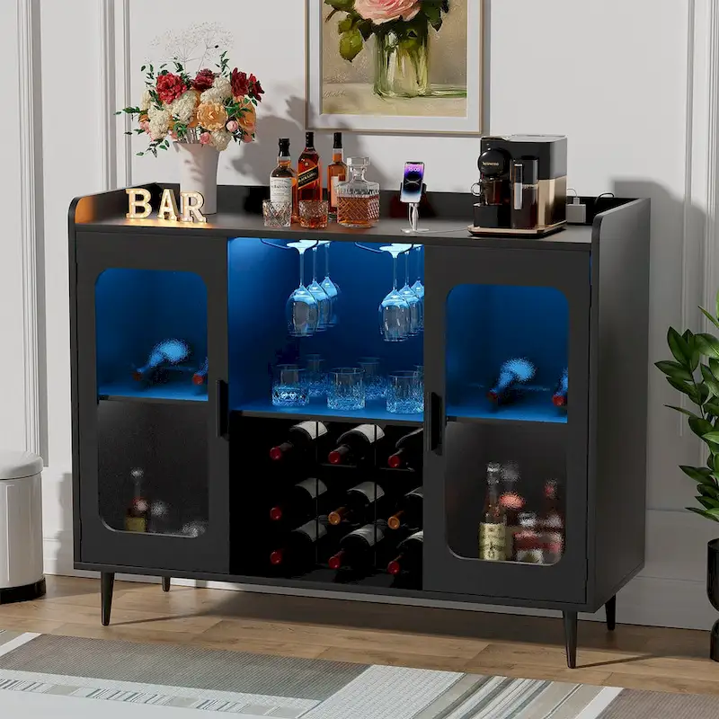 Sideboard Buffet Industrial Bar Cabinet with Wine Holder