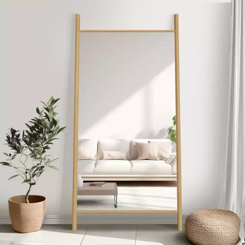35 in. W x 73 in. H Ladder-Style Solid Wood Framed Mirror in Brown