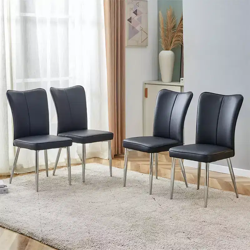 Dining Chairs Set Of 4, Modern Minimalist Upholstered Dining Chairs With Backrest And Metal Legs black