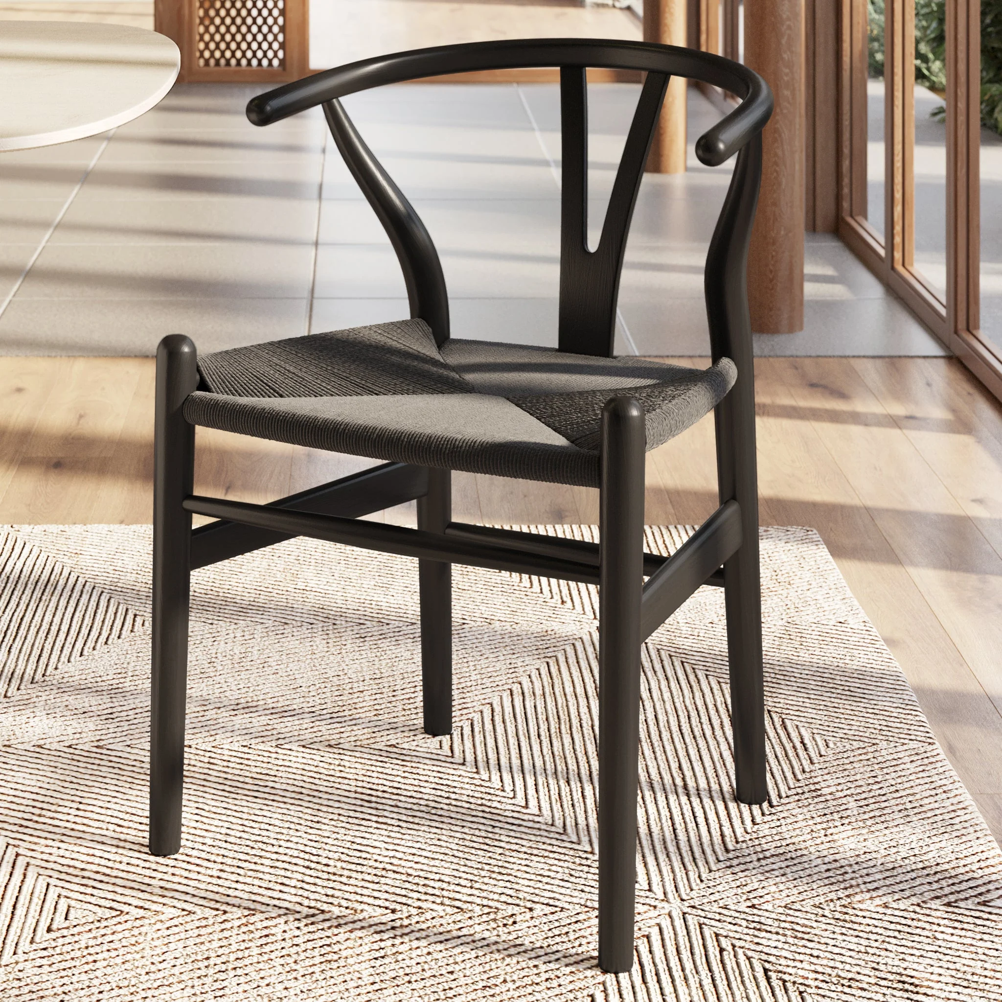 Mid-Century Modern Pitch Black Chair | Pitch Black with Kiln-Dried