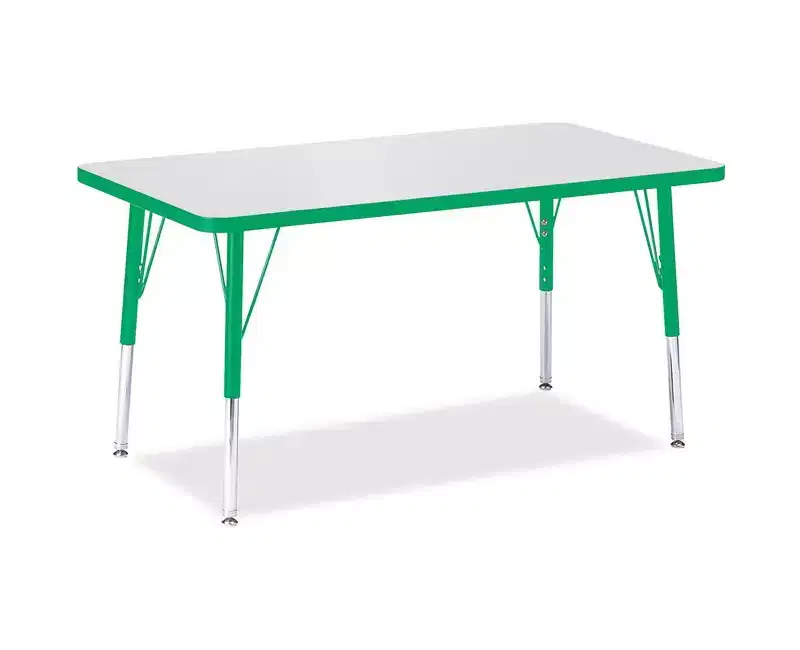 Elementary Height Rectangle Activity Table 24x36, Green Color Edge, Adjustable Steel Legs