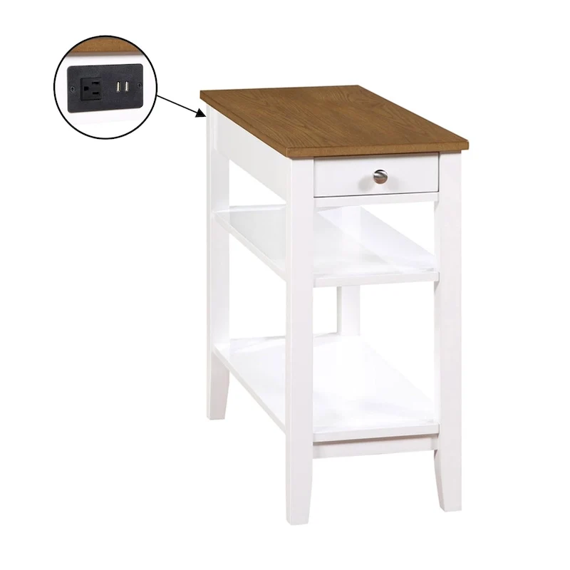 1 Drawer Chairside End Table with Charging Station and Shelves