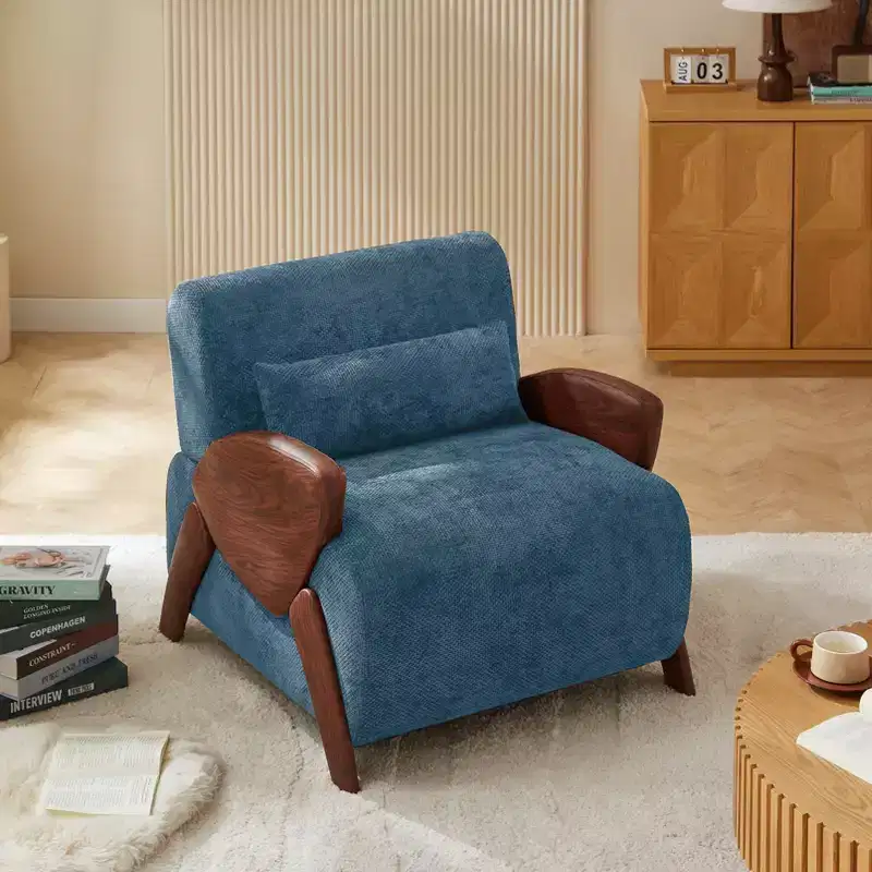 GDFStudio Ezreal Modern 34.6 Wood and Chenille Upholstered Accent Armchair