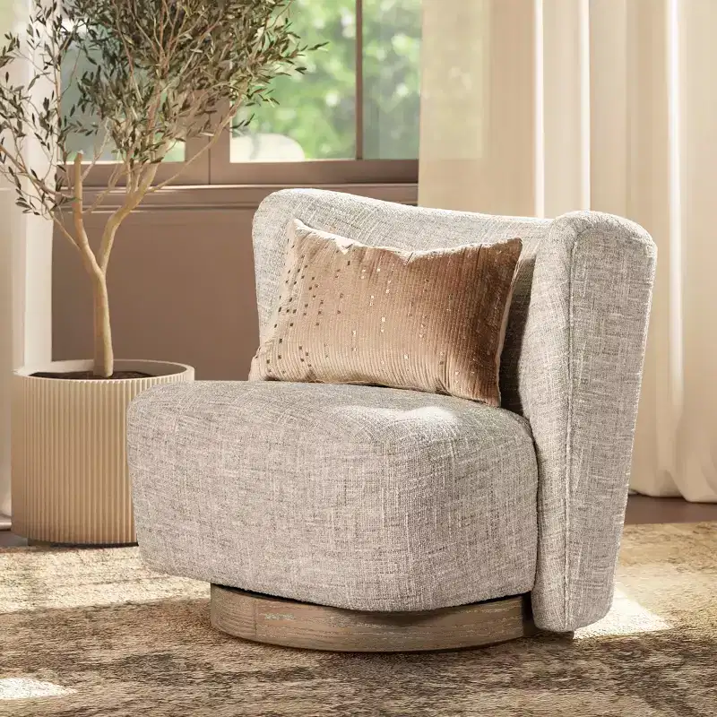 Modern Chenille Swivel Accent Chair with Returnable Base - Compact Upholstered Lounge Chair