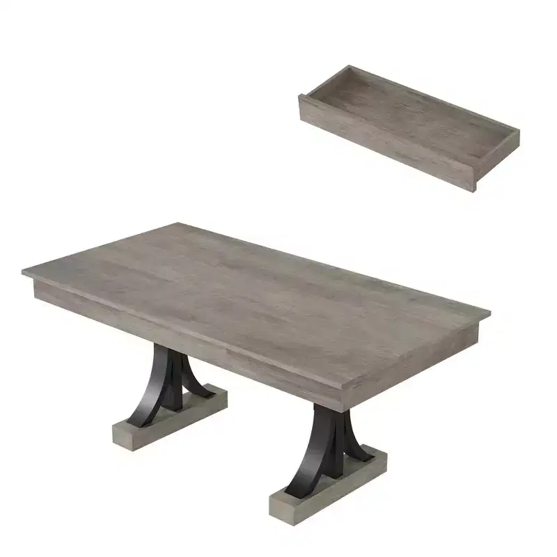 71 Rectangular Wood Dining Table for 6-8 with 2 Storage Drawers and Double Pedestal Base - Dining Room or Home Office Table