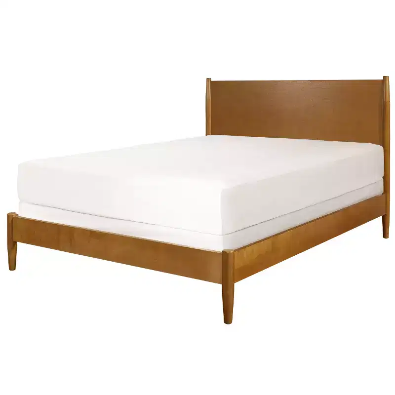 Mid-Century Solid Wood Platform Bed with Hardwood Headboard