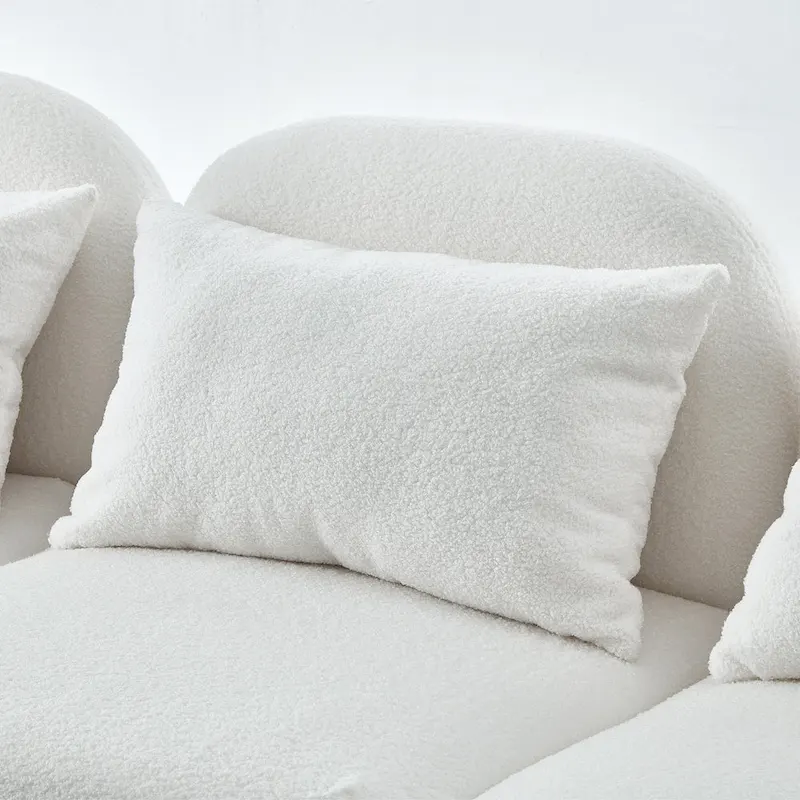 Living Room Furniture Three Seat Lazy Sofa Teddy Fabric White