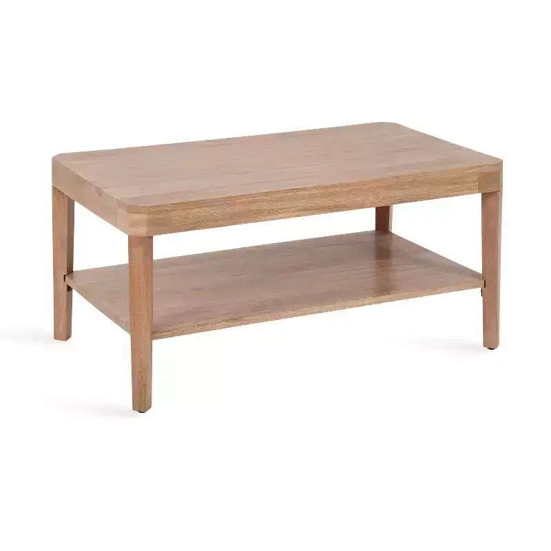 Two-Tier Rectangle Coffee Table in Solid Mango Wood, Natural Brown