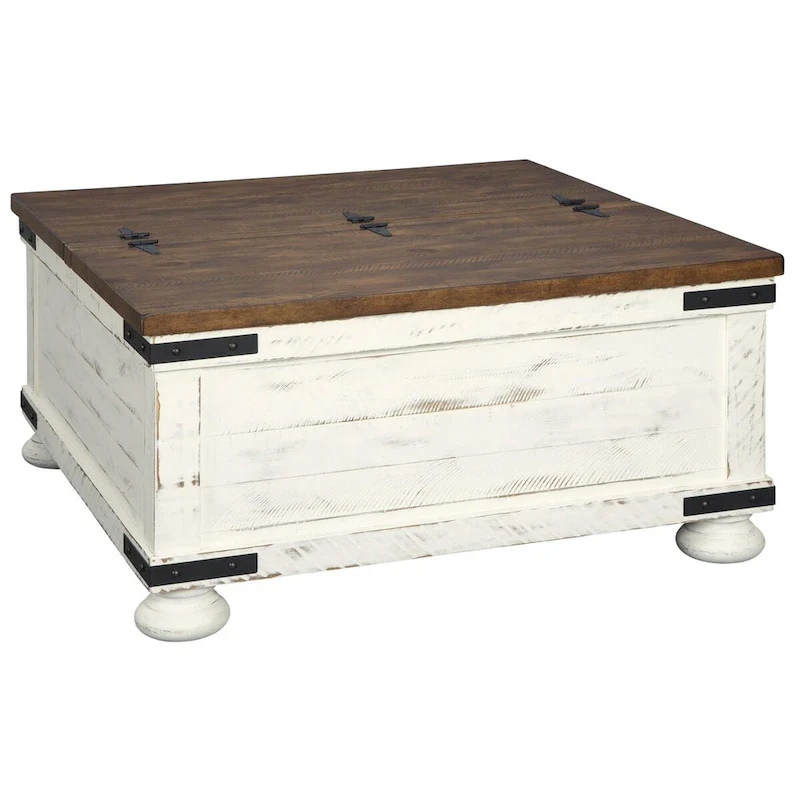 Veneer & Solid Wood Lift-Top Cocktail Table – Two-Tone Farmhouse