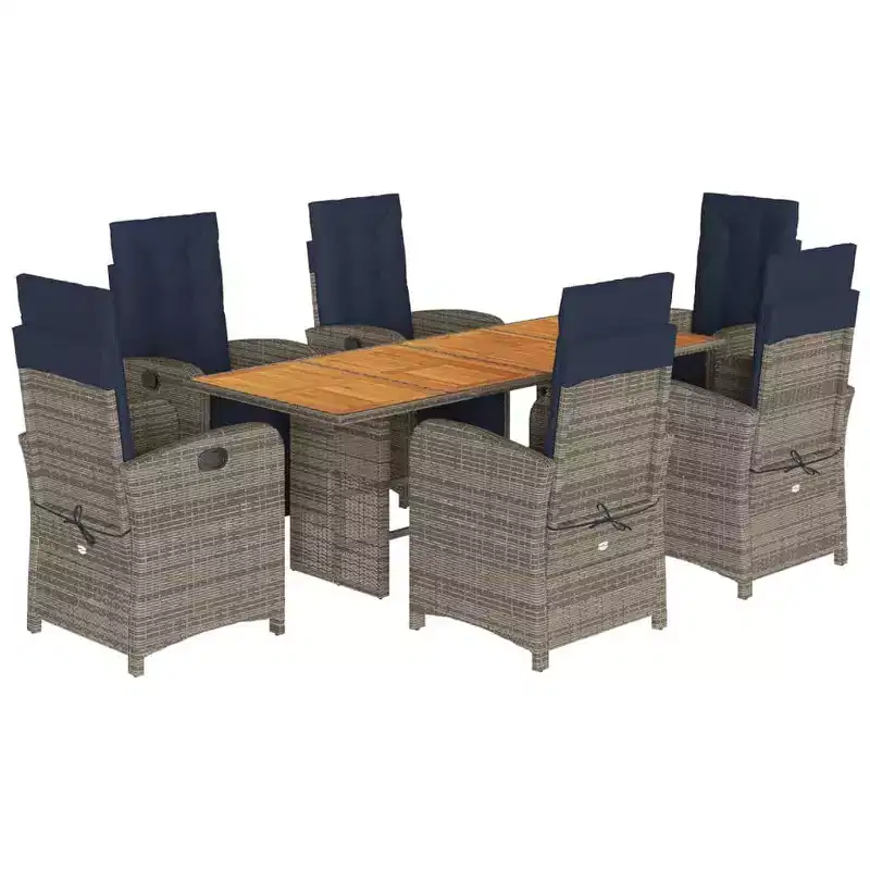 vidaXL Patio Dining Set with Cushions Outdoor Table and Chair Gray Poly Rattan