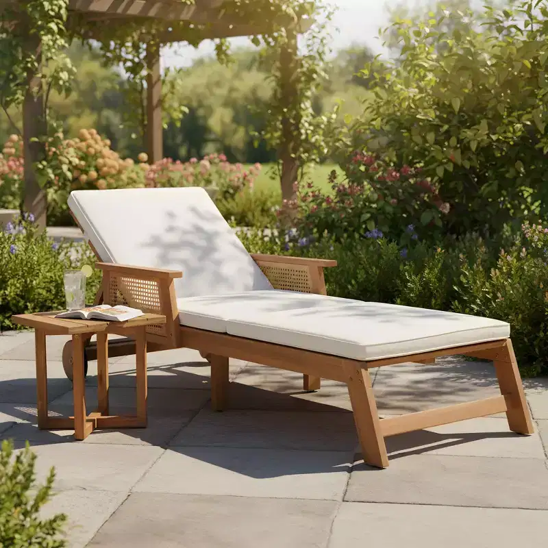 Christopher Knight Home Jian Modern 2 Piece Acacia Patio Sunlounge and Slatted End Table Set with Wicker Design