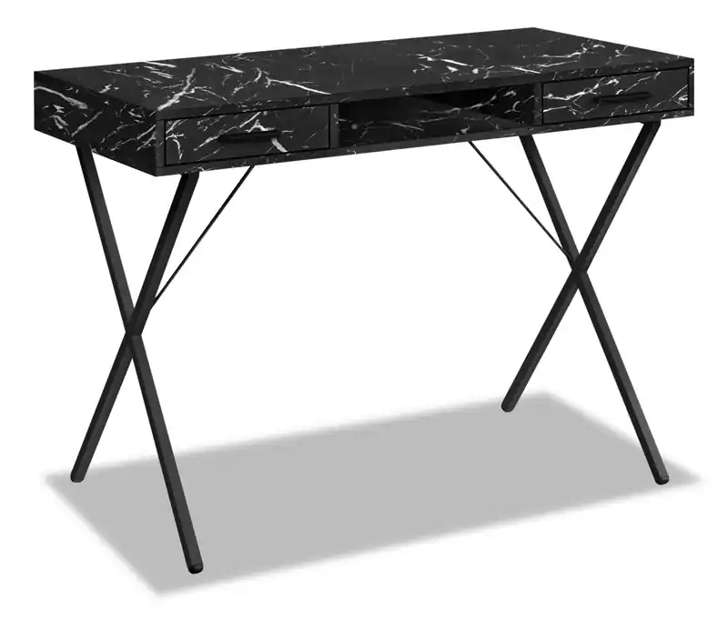 42 Office Desk with 2-Drawers & Cubbyhole - Black Marble-Look