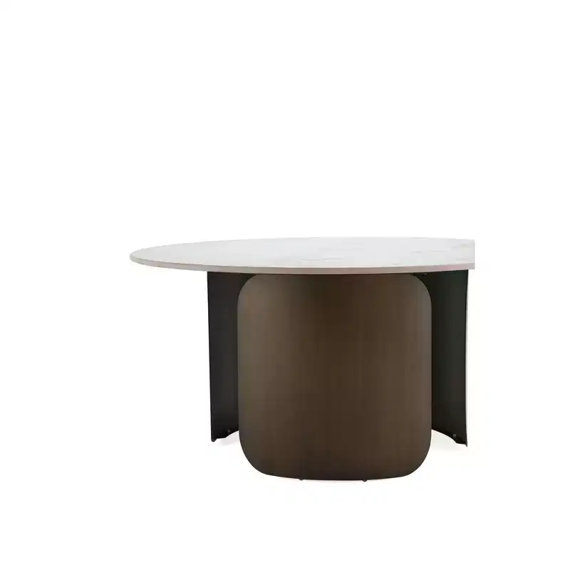 Round Sintered Stone Coffee Table Gold Brushed Steel Pedestal Base 31.5
