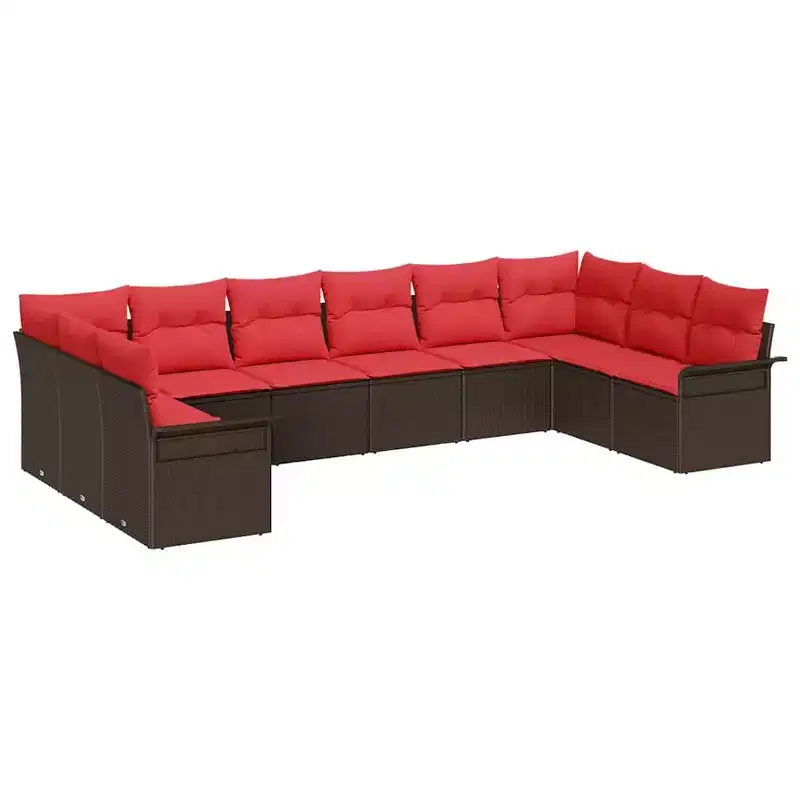 vidaXL Garden Sofa Set with Cushion 10 pcs Brown Poly rattan