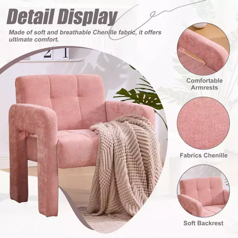 TUYOHW Modern Accent Armchair,Chenille Upholstered Single Sofa Chair with Padded Armrests,Lounge Chair Living Room,Bedroom,Office,500 lbs Capacity