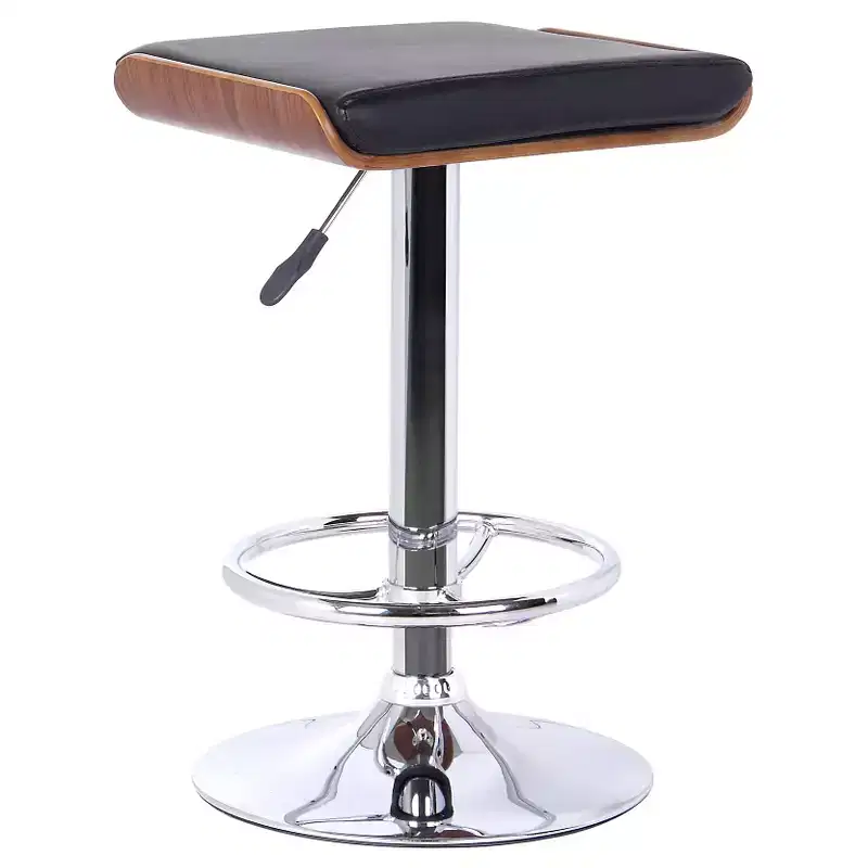 Java AdjusTable Barstool - Black - Armen Living: Modern Adjustable Height, Chrome-Plated, Faux Leather, 250 lb Capacity