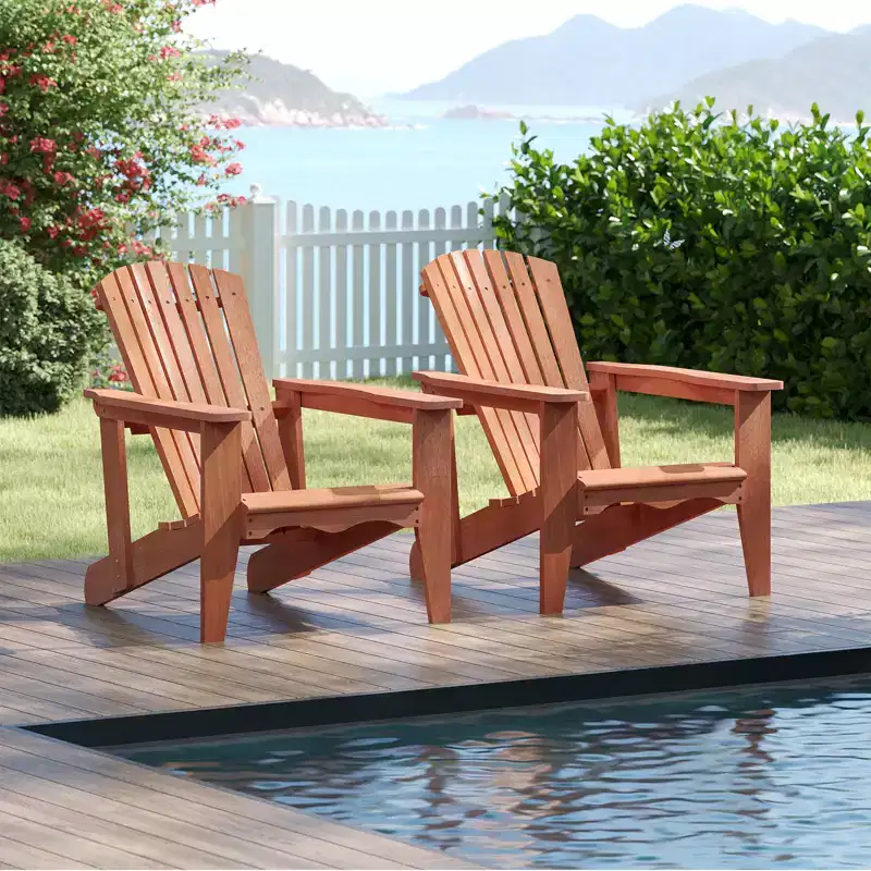 Costway 2PCS Solid Wood Garden Chair w/ High Backrest Wide Armrests & Contoured Seat