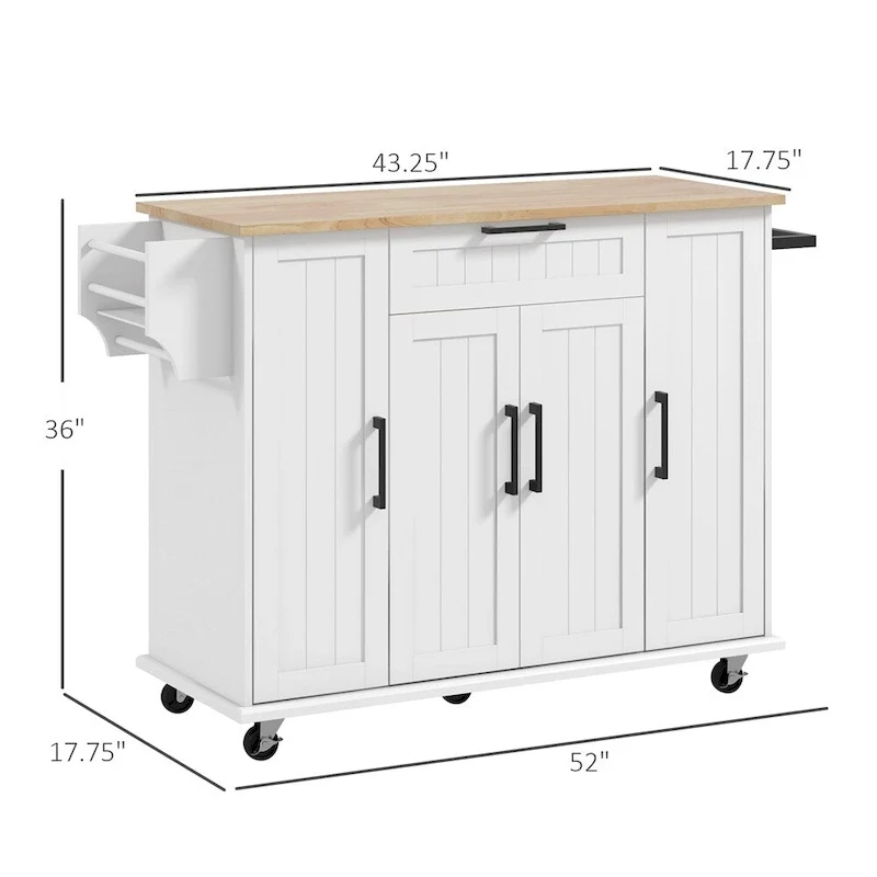 Kitchen Island on Wheels,Rolling Kitchen Cart with Rubberwood Top
