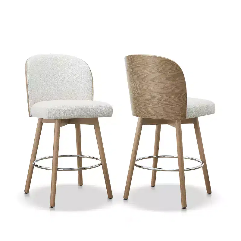 Jennifer Taylor Home Tomlin Bentwood 26.5 Upholstered Swivel Set of 2 Counter Stools in Off White Boucle
