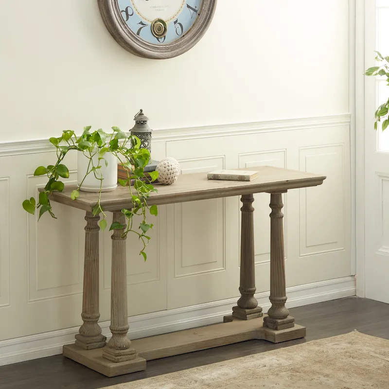 Wooden Console Table with Distressed Accents - Light Brown - Roche River Decor - 18Wx52Lx30H