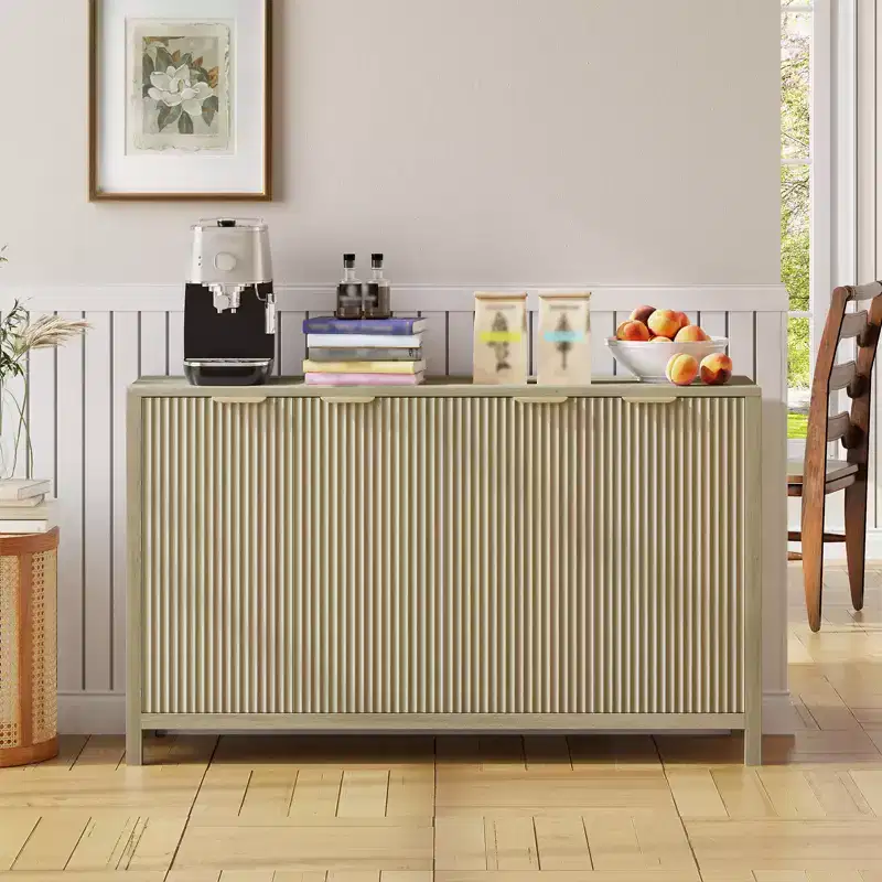 CuisinSmart 55 Fluted Buffet Cabinet with Storage, Large Sideboard with 4 Doors & Adjustable Shelves, Kitchen Buffet Cabinet Console Table