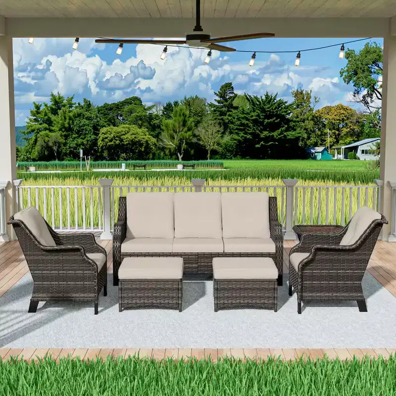UPTIOT 6-Pieces Wicker Outdoor Patio Furniture Sets