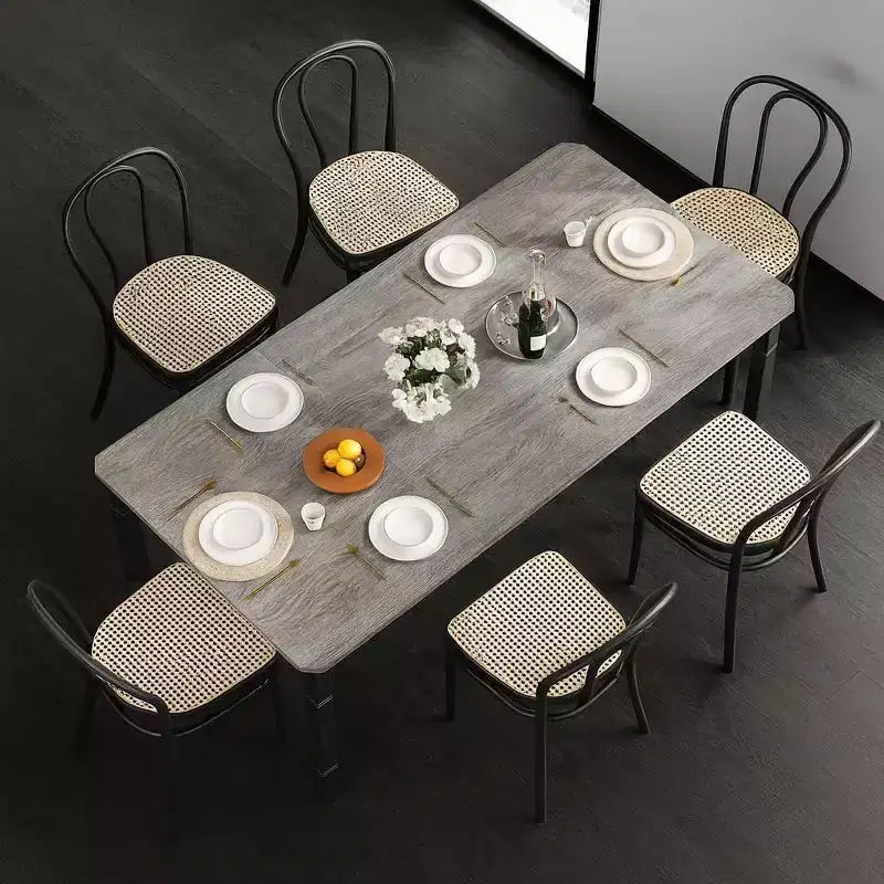 2m Rectangular Dining Table  Modern Industrial MDF Top Metal Legs Rounded Corners for Family Kitchen
