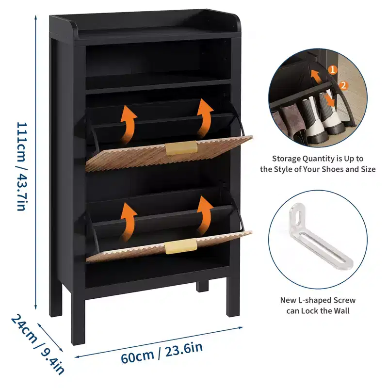 Fluted Shoe Storage Cabinet with 2 Flip Drawers - Narrow Freestanding Hidden Shoe Organizer with Legs for Entryway, Hallway, Living Room, Bedroom