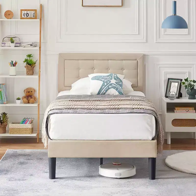VECELO Twin/Full/Queen Size Upholstered Bed Frame Button Tufted Adjustable Headboard