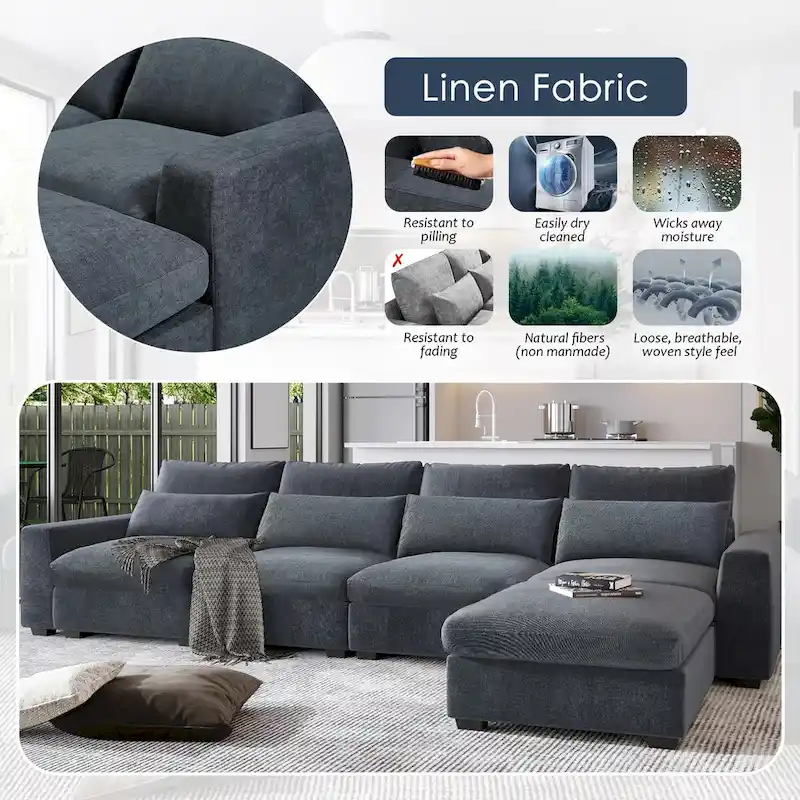 Modern Convertible Large L-shaped Feather Filled Sectional Sofa with Reversible Chaise - 129.9W x 72D x 31.5H