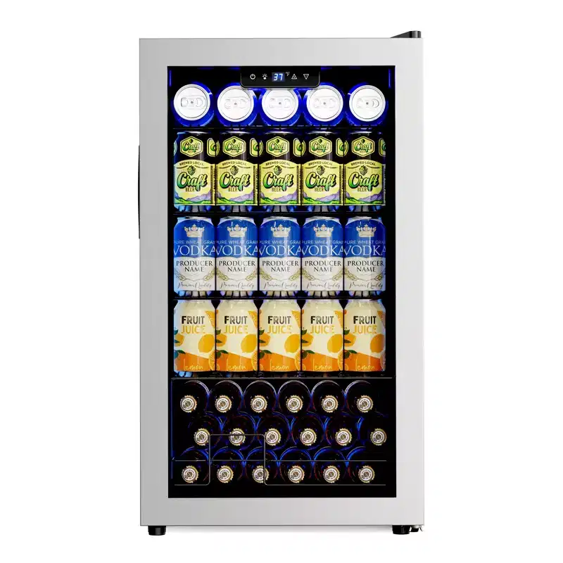 Hooure 17.5 in. Single Zone Freestanding Refrigerator 126-Cans Beverage Cooler in Silver Mini Beverage Fridge