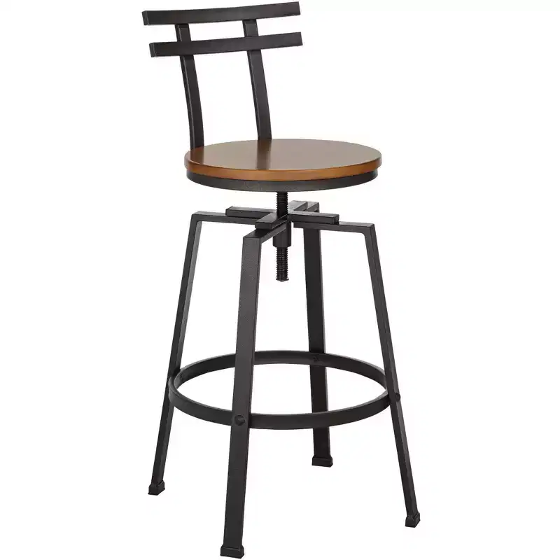 Elm Lane Clifton Bronze Metal Swivel Bar Stool Brown 29 1/2 High Industrial Adjustable Wood Seat with Backrest Footrest for Kitchen Counter Height