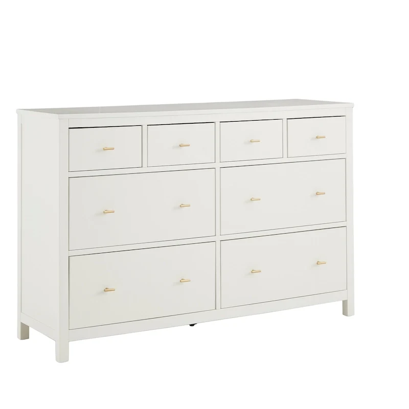 8-Drawer Dresser – White / Blue, Gold Pulls, Rubberwood & Plywood, Modern Style