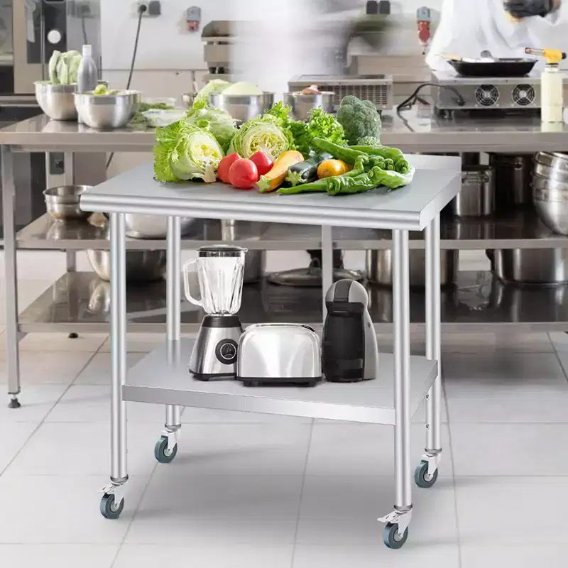 Stainless Steel Prep Table 36 x 24 w/Back splash, Adjustable Under-shelf & 4 Caster Wheels, Commercial Heavy Duty Table for Outdoor Use, Restaurants