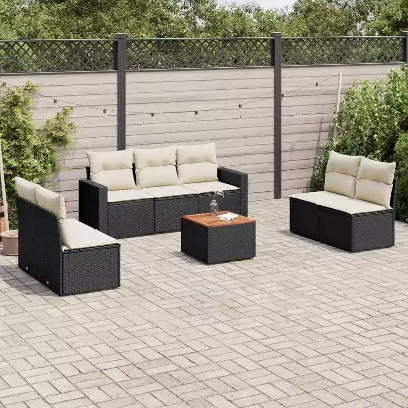vidaXL Garden Sofa Set Black PE Rattan 8 Piece Set Modular