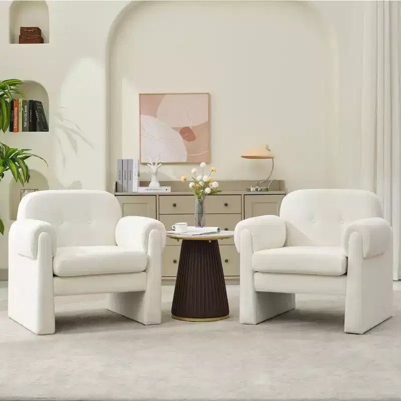 Fluffy Cloud Upholstered Accent Armchair Set of 2 Velvet Ergonomic Bedroom Reading Chair
