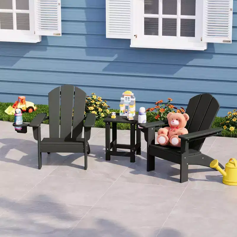 WestinTrends Malibu 3-Piece Kids HDPE Adirondack Chairs Set with Square Side Table and Cup Holders