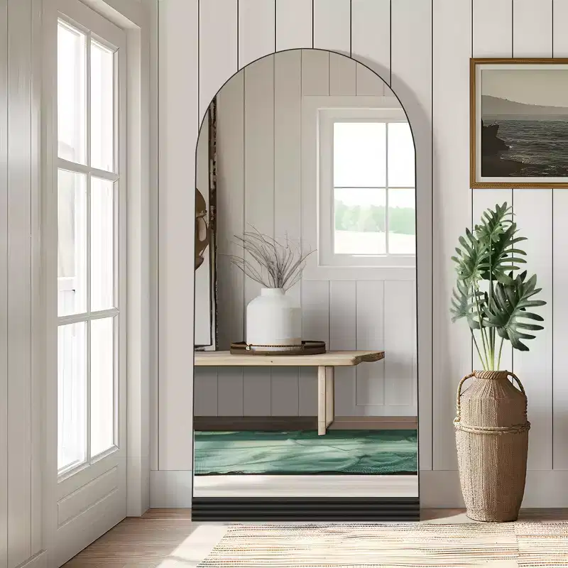 Arched Full-Length Mirror with Metal Frame, 31 x 70 in, Black