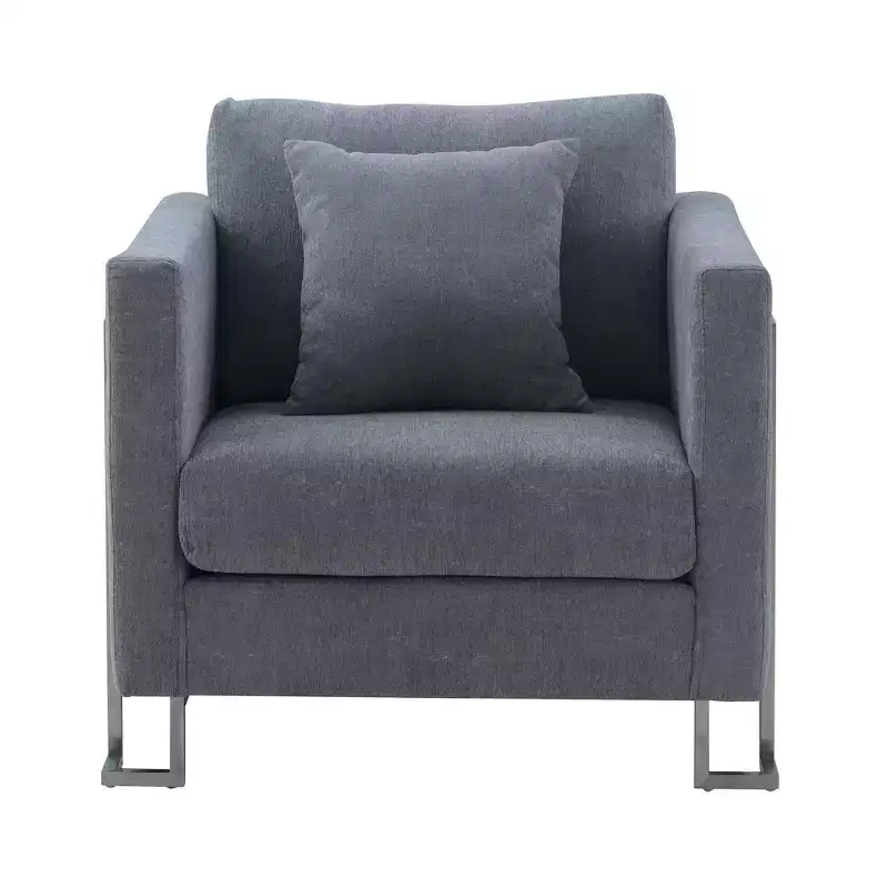 Heritage Fabric Upholstered Accent Chair:, Sturdy Frame, Metal Legs, Includes Toss Pillow