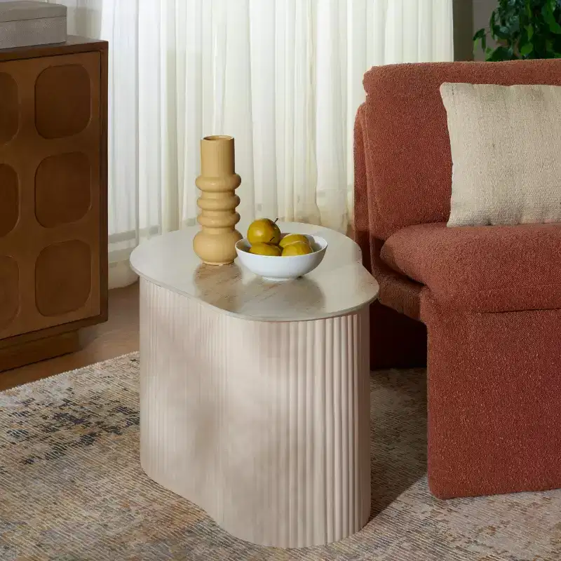 Large Ceramic Side Table Beige Ceramic/Beige