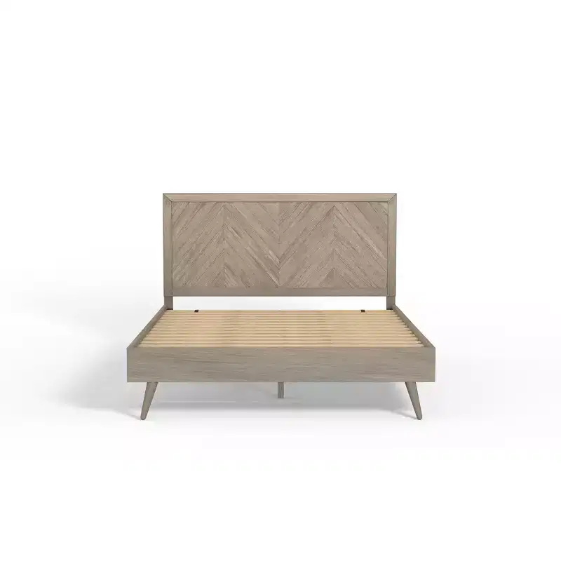 Wooden Platform Bed Frame with Chevron Headboard