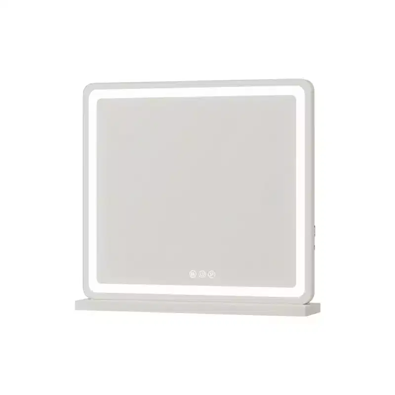 HomeRoots 22 Clear Lighted Freestanding Frameless Makeup Shaving Tabletop Mirror