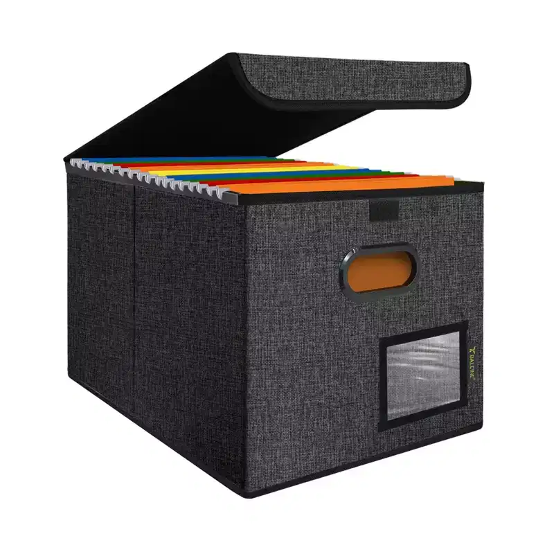 Hanging File Box Folder Organizer with Lid, Collapsible, Letter & Legal Size