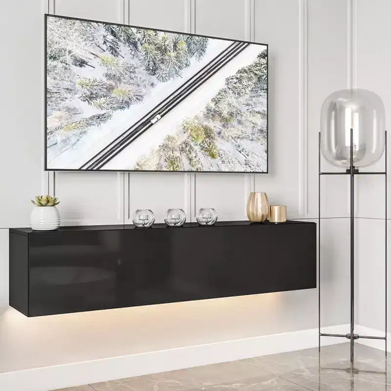 Hommpa 55 Wall Mounted Floating LED TV Stand for TVs Up to 63 with Hidden Storage